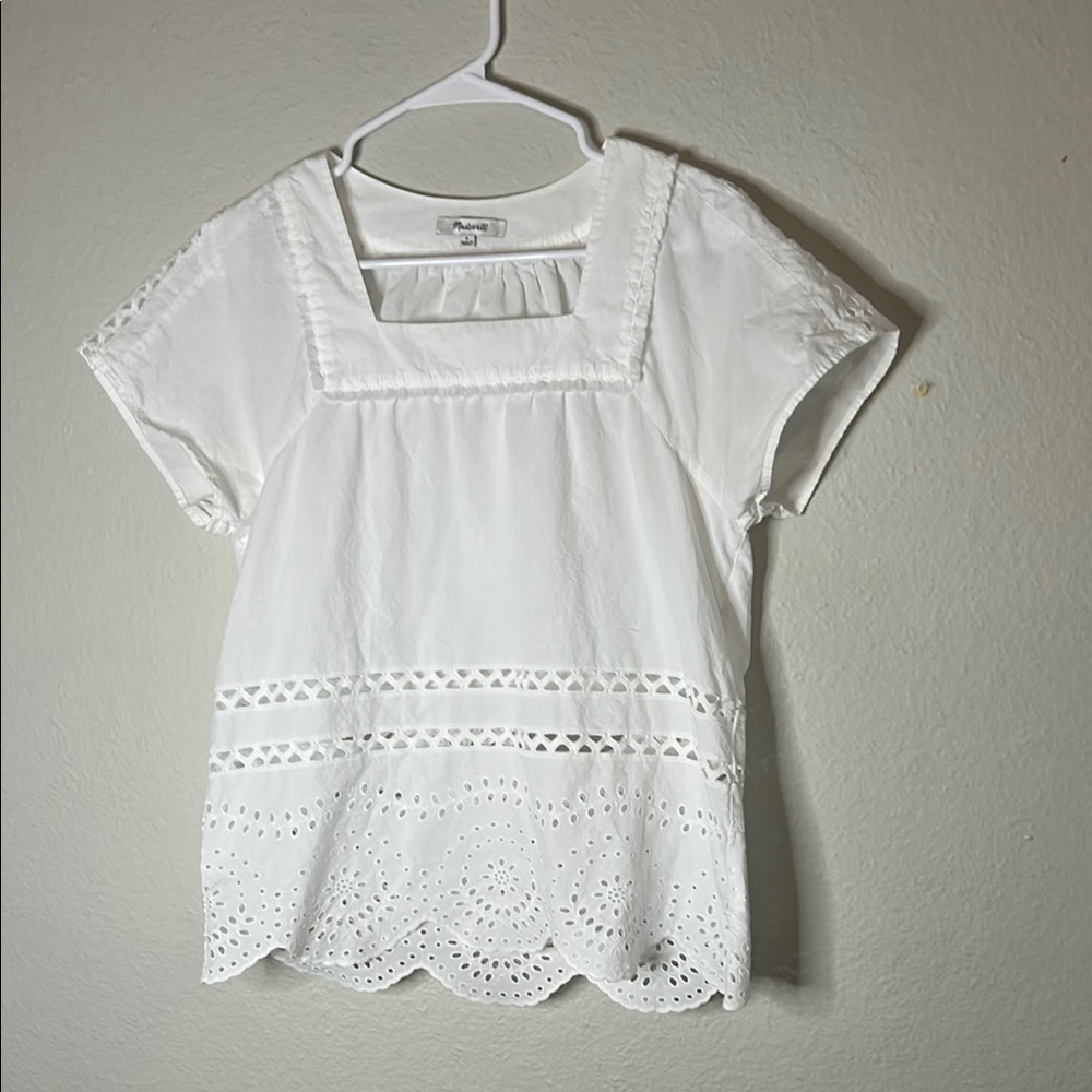 Madewell White Embellished Boxy Blouse ZIZE S